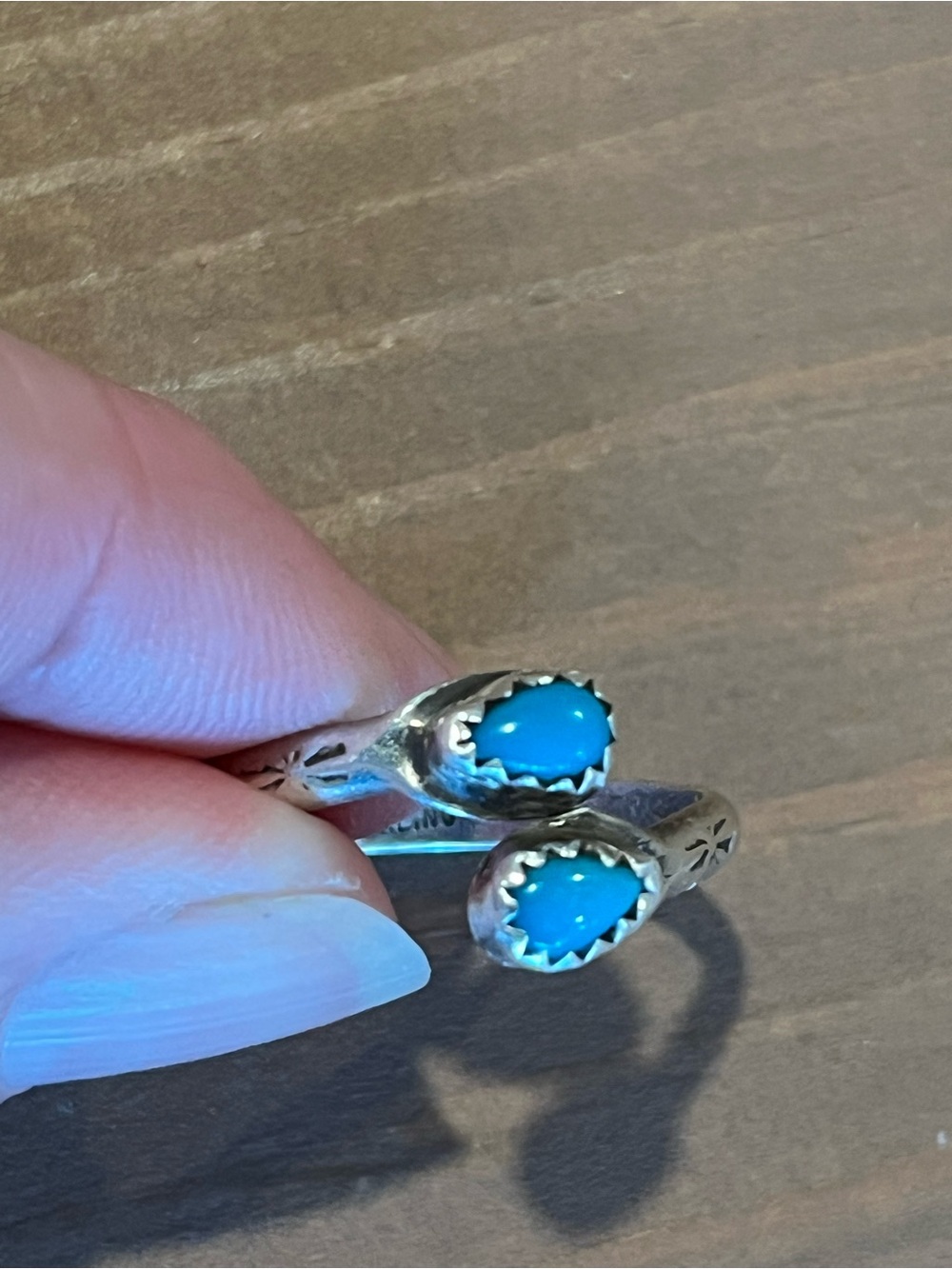 Cowgirl Navajo made sterling ring with stamped design handmade turquoise 925